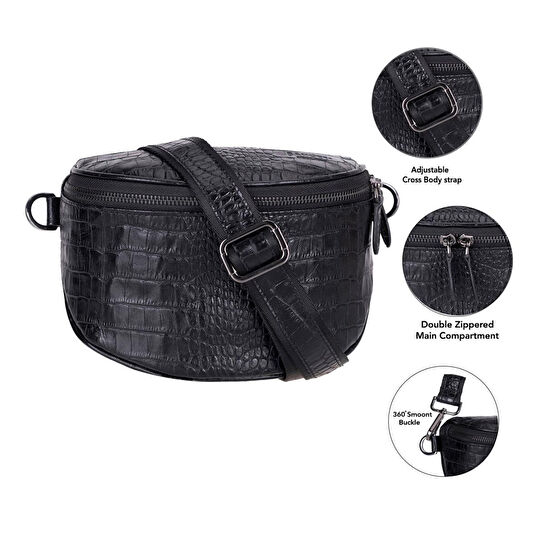 Bloominbag Alora Noir Croc Siyah Deri Bel Çantası