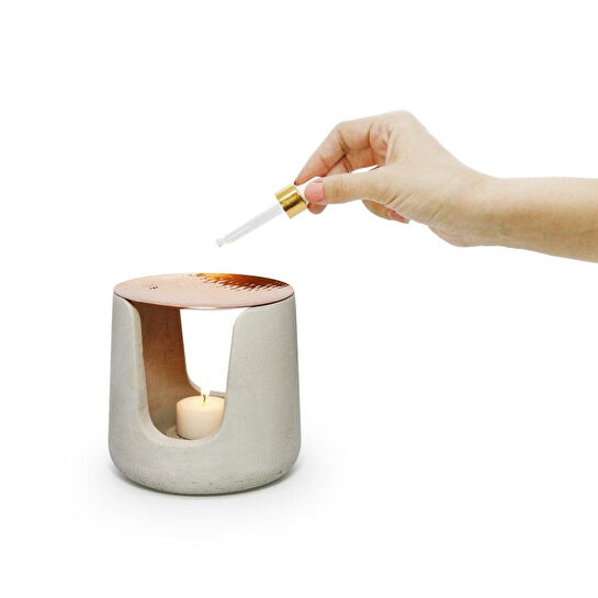 Coho Objet Coho Concre Artisan Dövme Bakır Kaseli Boz Aromaterapi Buhurdanlık