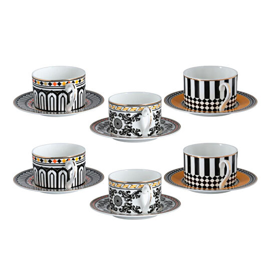 Lucky Art Margery Bone Porselen Barok Desenli 6 Li Çay Fincani Seti