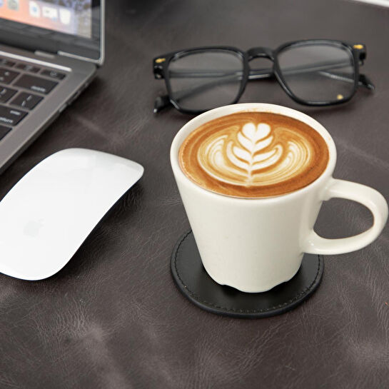 Bloominbag Divine Cup Siyah Deri Yuvarlak Bardak Altlığı Seti (5'li)