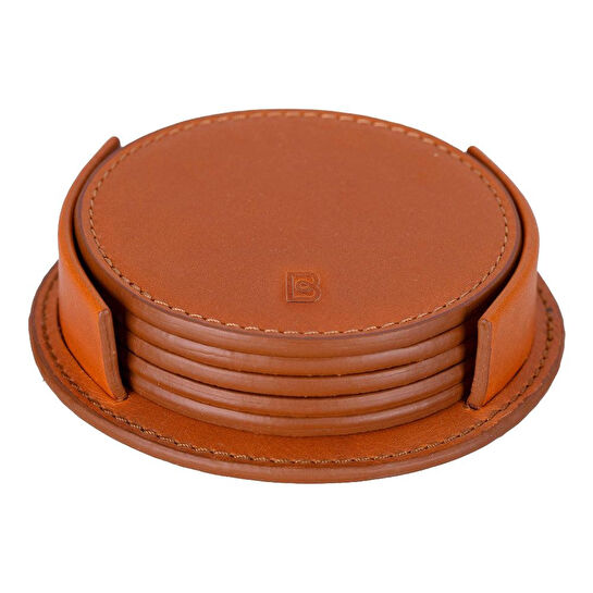 Bloominbag Lavion Sandy Tan Deri Yuvarlak Bardak Altlığı Seti (5'li)
