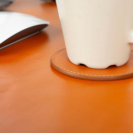 Bloominbag Divine Cup Sandy Tan Deri Yuvarlak Bardak Altlığı Seti (5'li)