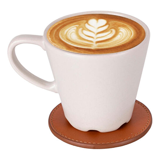 Bloominbag Divine Cup Sandy Tan Deri Yuvarlak Bardak Altlığı Seti (5'li)