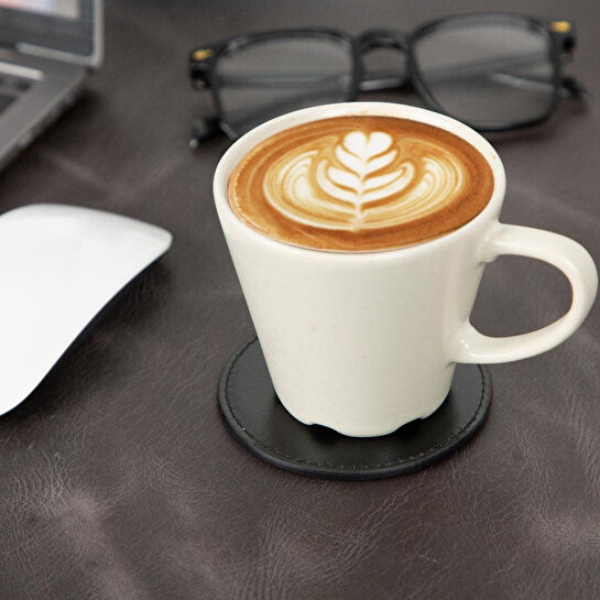 Bloominbag Lavion Siyah Deri Yuvarlak Bardak Altlığı Seti (5'li)