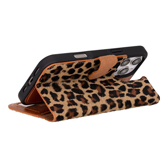 Bloominbag Bloomcase Apple Iphone 16 Pro Max – Leopard Hakiki Deri Cüzdanlı Telefon Kılıfı