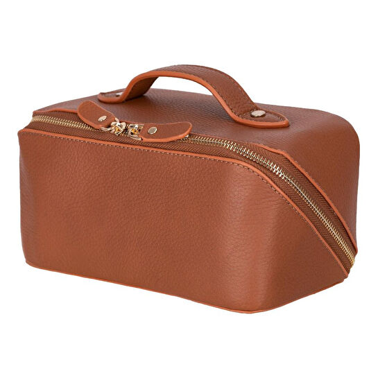Bloominbag Ella Terra Caramel Brown Hakiki Deri Makyaj & Seyahat Çantası