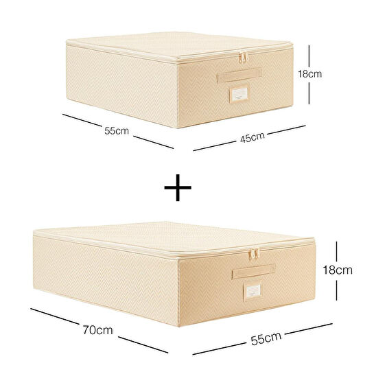 Ocean Home Textile 2'li Bej Balıksırtı Destekli Hurç Set 45 X 55 X 18 + 55 X 70 X 18 Cm