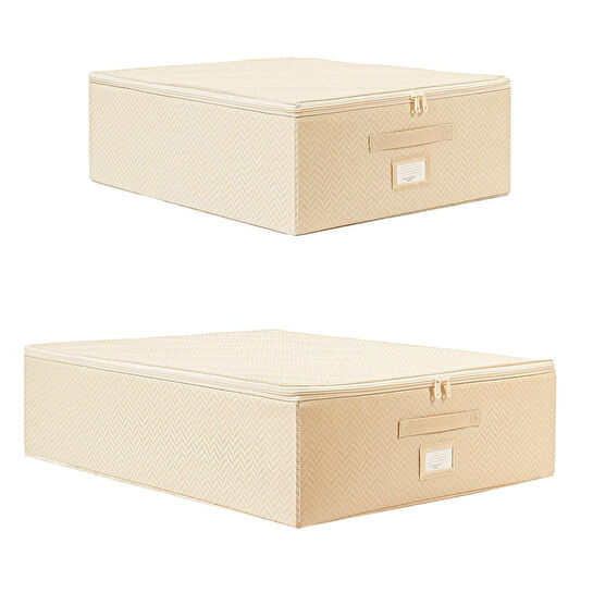 Ocean Home Textile 2'li Bej Balıksırtı Destekli Hurç Set 45 X 55 X 18 + 55 X 70 X 18 Cm