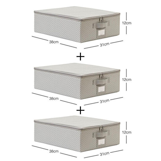 Ocean Home Textile 3'lü Küçük Boy Gri Balıksırtı Destekli Hurç Set 31 X 38 X 12 Cm