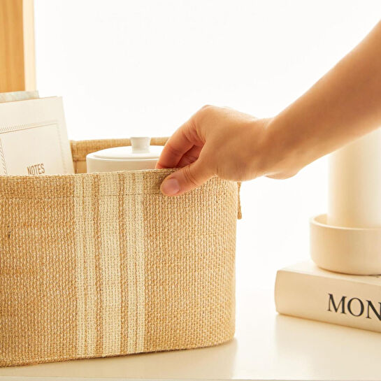 Ocean Home Textile Çizgili Jüt Sepet 24 X 17 X 14 Cm