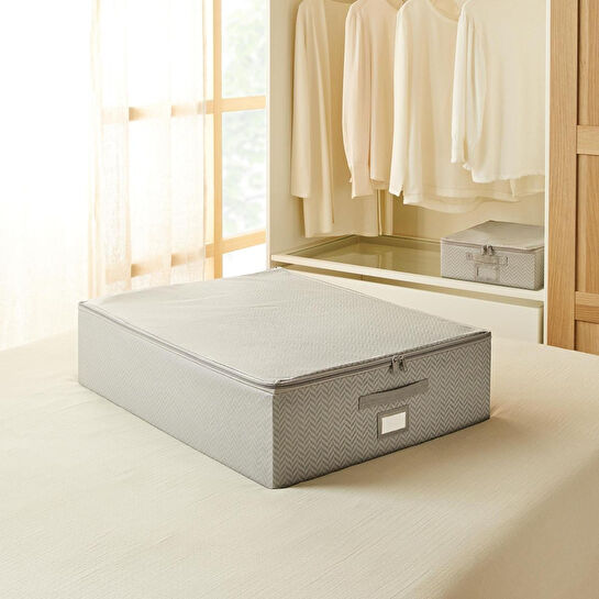 Ocean Home Textile Büyük Boy Gri Balıksırtı Destekli Kutu Hurç 55 X 70 X 18 Cm