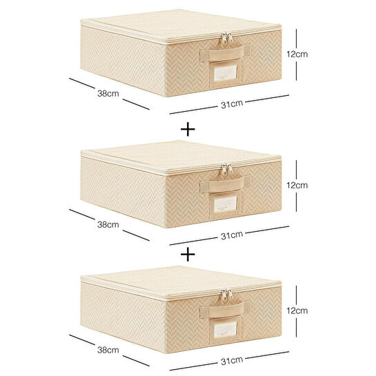 Ocean Home Textile 3'lü Küçük Boy Bej Balıksırtı Destekli Hurç Set 31 X 38 X 12 Cm