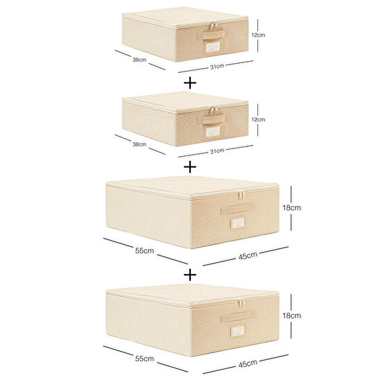 Ocean Home Textile 4'lü Bej Balıksırtı Destekli Hurç Set 2 Adet 31 X 38 X 12 + 45 X 55 X 18 Cm