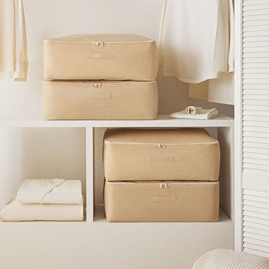 Home Wave 4'lü Büyük Boy Bej Pötikare Baza Altı Hurç Set 62 X 46 X 22 Cm