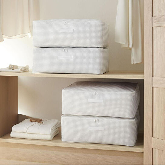 Home Wave 4'lü Büyük Boy Gri Pötikare Baza Altı Hurç Set 62 X 46 X 22 Cm