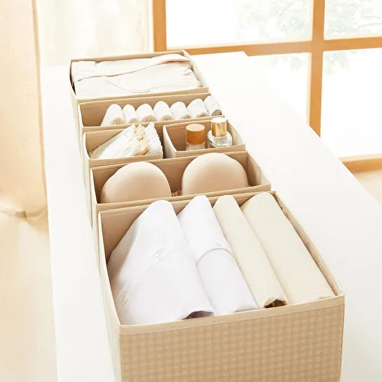 Home Wave 6'lı Bej Pötikare Çekmece İçi Düzenleyici Kutu 2 Adet 28 X 28 X 13 / 2 Adet 28 X 13 X 13 / 2 Adet 14 X 14 X 13 Cm