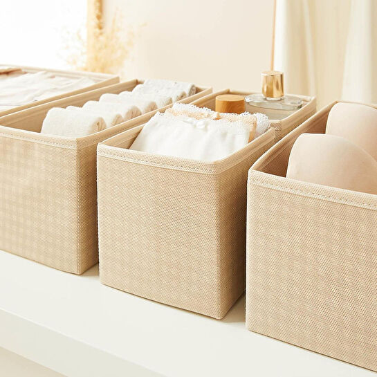 Home Wave 6'lı Bej Pötikare Çekmece İçi Düzenleyici Kutu 2 Adet 28 X 28 X 13 / 2 Adet 28 X 13 X 13 / 2 Adet 14 X 14 X 13 Cm