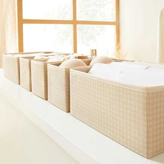 Home Wave 6'lı Bej Pötikare Çekmece İçi Düzenleyici Kutu 2 Adet 28 X 28 X 13 / 2 Adet 28 X 13 X 13 / 2 Adet 14 X 14 X 13 Cm