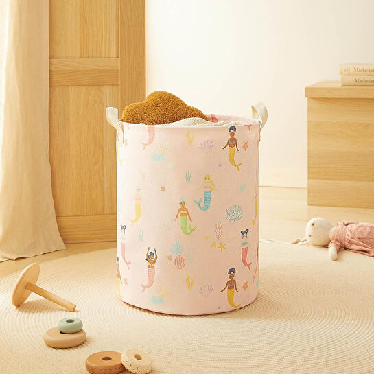 Home Wave Çocuk Odası Deniz Kızı Desenli Oyuncak Sepeti 33 X 40 Cm