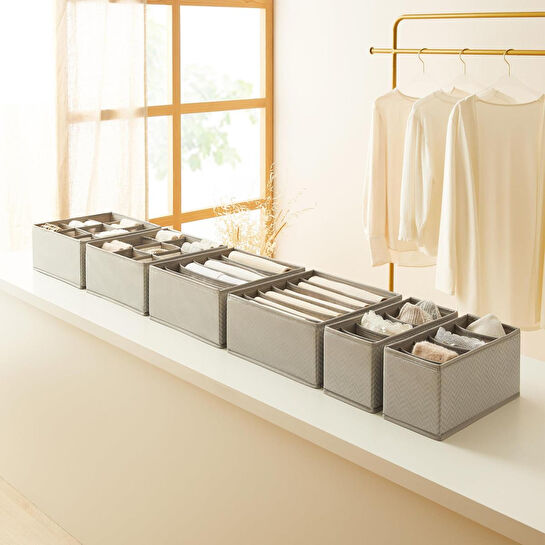 Ocean Home Textile 6'lı Bölmeli Gri Balıksırtı Çekmece İçi Düzenleyici Kutu Set