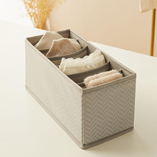 Ocean Home Textile 3'lü Bölmeli Gri Balıksırtı Çekmece İçi Düzenleyici Kutu Set 13 X 28 X 13 Cm