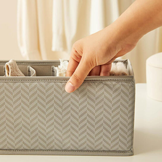 Ocean Home Textile 3'lü Bölmeli Gri Balıksırtı Çekmece İçi Düzenleyici Kutu Set 13 X 28 X 13 Cm