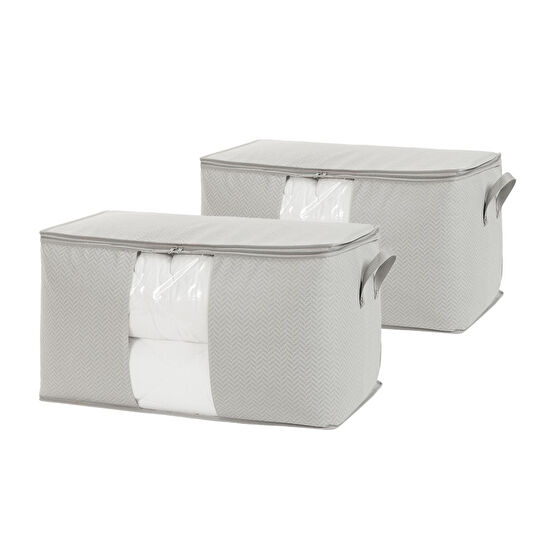 Ocean Home Textile 2'li Mega Boy Pvc Pencereli Gri Balıksırtı Hurç Set 75 X 40 X 40 Cm