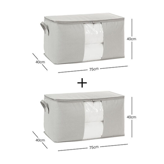 Ocean Home Textile 2'li Mega Boy Pvc Pencereli Gri Balıksırtı Hurç Set 75 X 40 X 40 Cm