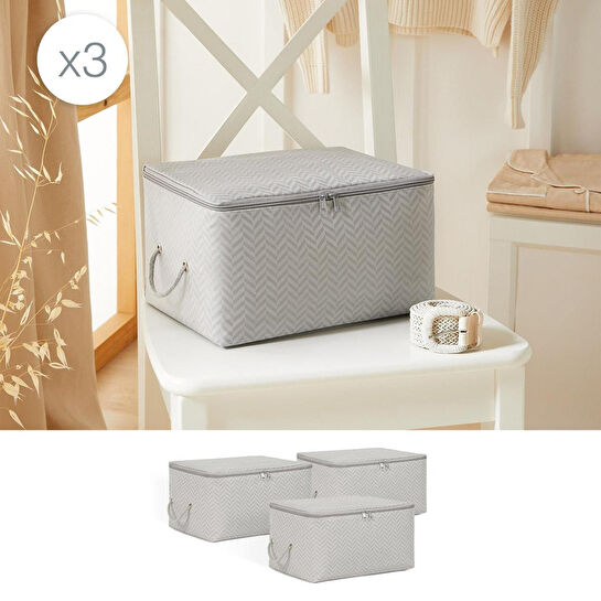 Ocean Home Textile 3'lü Küçük Boy Gri Balıksırtı Hurç Set 30 X 22 X 18 Cm