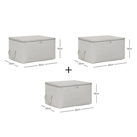 Ocean Home Textile 3'lü Küçük Boy Gri Balıksırtı Hurç Set 30 X 22 X 18 Cm