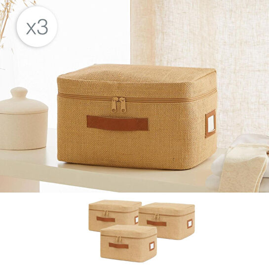 Ocean Home Textile 3'lü Küçük Boy Jüt Hurç Set 30 X 22 X 18 Cm