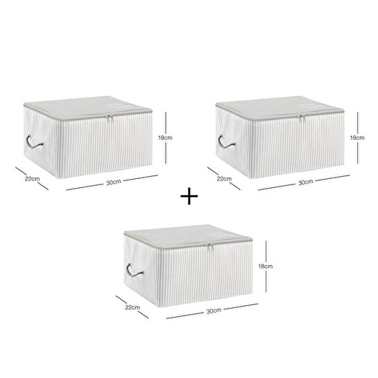 Ocean Home Textile 3'lü Küçük Boy Gri Çizgili Stuff & Things Hurç Set 30 X 22 X 18 Cm