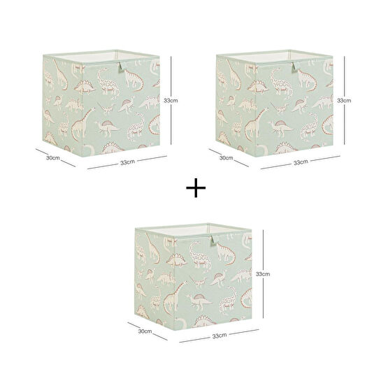 Ocean Home Textile 3'lü Çocuk Odası Dinozor Kutu Set 33 X 30 X 33 Cm