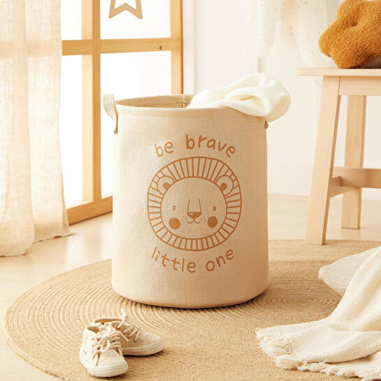 Ocean Home Textile Çocuk Odası Sevimli Aslan Jüt Keten Kumaş Oyuncak Sepeti 33 X 40 Cm