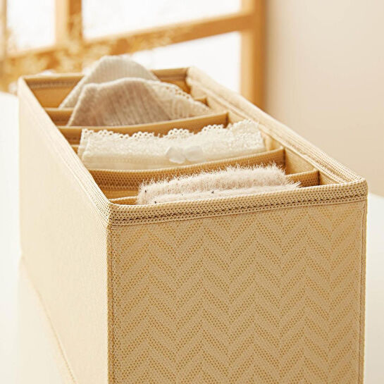 Ocean Home Textile 3'lü Bölmeli Bej Balıksırtı Çekmece İçi Düzenleyici Kutu Set 13 X 28 X 13 Cm