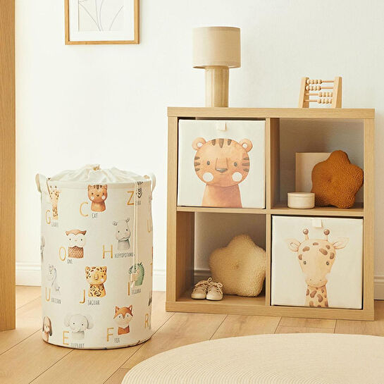 Ocean Home Textile 3'lü Çocuk Odası Sevimli Hayvanlar Kutu Sepet Set 2 Adet 33 X 30 X 33 / 1 Adet 36 X 50 Cm
