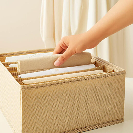 Ocean Home Textile 2'li Bölmeli Bej Balıksırtı Çekmece İçi Düzenleyici Kutu Set