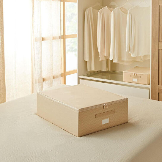 Ocean Home Textile Orta Boy Bej Balıksırtı Destekli Kutu Hurç 45 X 55 X 18 Cm