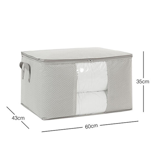 Ocean Home Textile Büyük Boy Pvc Pencereli Gri Balıksırtı Hurç 60 X 43 X 35 Cm