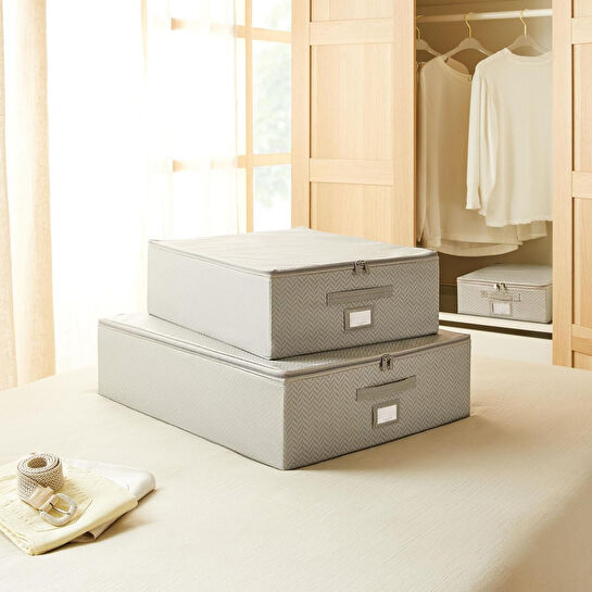 Ocean Home Textile 2'li Gri Balıksırtı Destekli Hurç Set 45 X 55 X 18 + 55 X 70 X 18 Cm