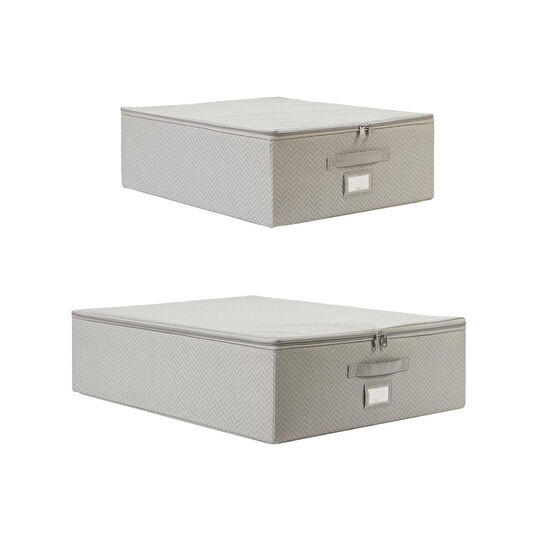 Ocean Home Textile 2'li Gri Balıksırtı Destekli Hurç Set 45 X 55 X 18 + 55 X 70 X 18 Cm