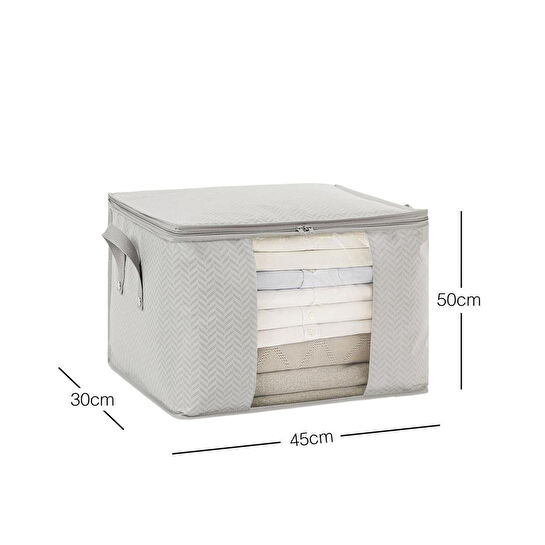 Ocean Home Textile Orta Boy Pvc Pencereli Gri Balıksırtı Hurç 45 X 40 X 30 Cm