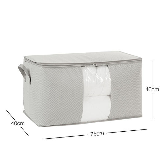 Ocean Home Textile Mega Boy Pvc Pencereli Gri Balıksırtı Hurç 75 X 40 X 40 Cm