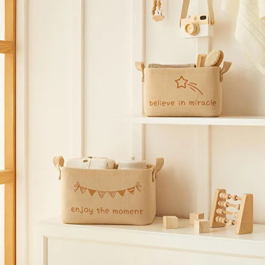 Ocean Home Textile 2'li Çocuk Odası Jüt Keten Kumaş Sepet Set 1 Adet 24 X 17 X 14 / 1 Adet 30 X 21 X 18 Cm