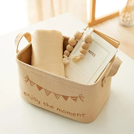 Ocean Home Textile 2'li Çocuk Odası Jüt Keten Kumaş Sepet Set 1 Adet 24 X 17 X 14 / 1 Adet 30 X 21 X 18 Cm