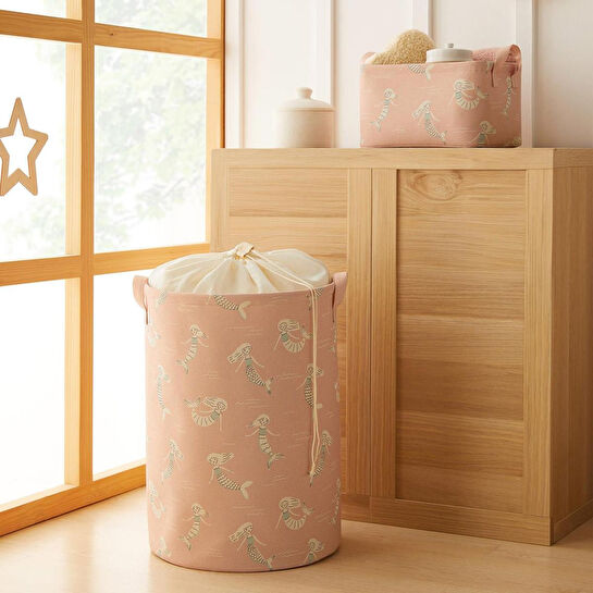 Ocean Home Textile 2'li Çocuk Odası Deniz Kızı Sepet Set 1 Adet 30 X 21 X 18 / 36 X 48 Cm