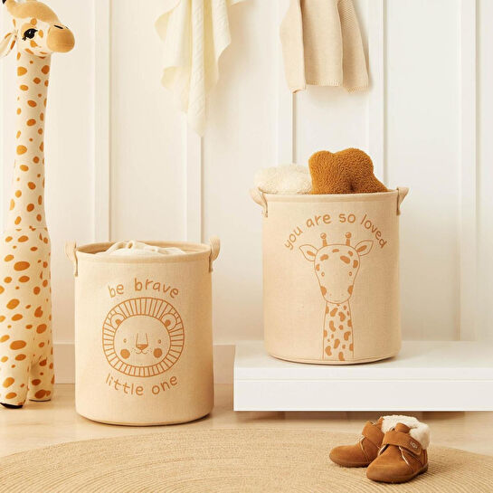 Ocean Home Textile 2'li Çocuk Odası Sevimli Hayvanlar Çocuk Odası Jüt Keten Kumaş Oyuncak Sepet Seti 33 X 40 Cm
