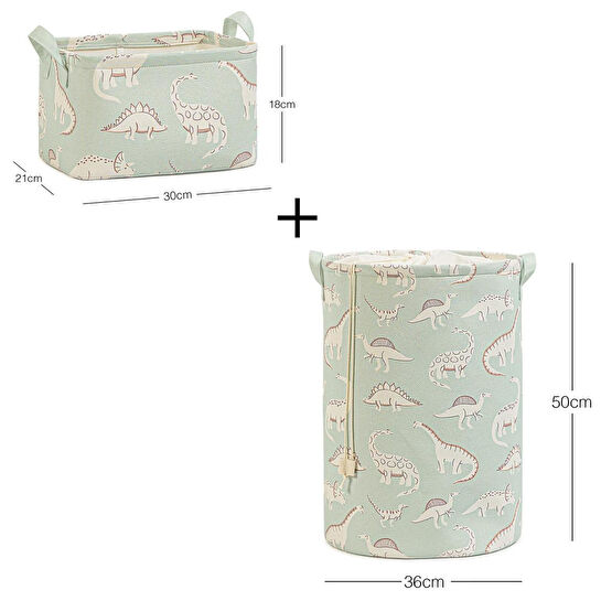 Ocean Home Textile 2'li Çocuk Odası Dinozor Sepet Set 1 Adet 30 X 21 X 18 / 36 X 50 Cm