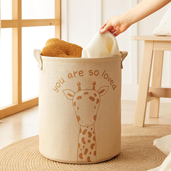 Ocean Home Textile 4'lü Çocuk Odası Sevimli Zürafa Jüt Keten Kumaş Sepet Set