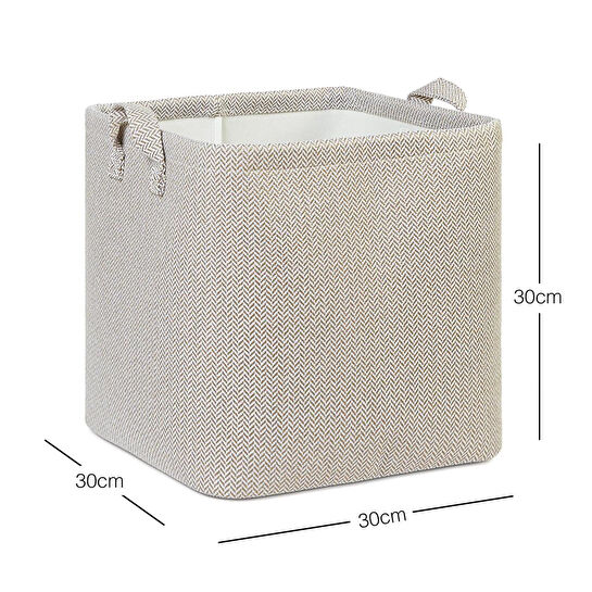 Ocean Home Textile Bej Renk Dokulu Kumaş Sepet 30 X 30 X 30 Cm